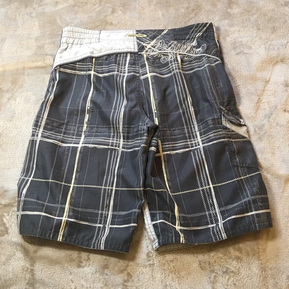 Point Zero Surf gray white plaid mens swim trunks board shorts Size L - Picture 5 of 9